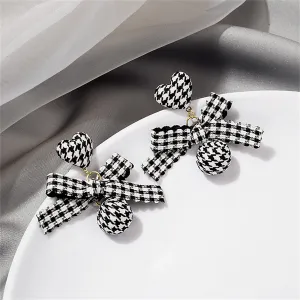 Black Polyster & 18K Gold-Plated Houndstooth Heart Bow Drop Earrings