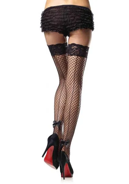 Black - Stay Up Net Seam Bow Thigh High - One Size