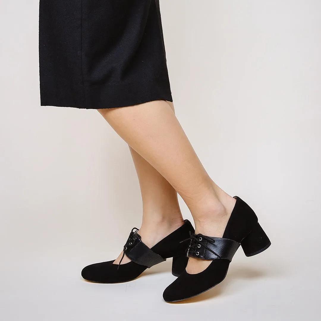Black Suede Ballet Pump   Rattlesnake Tilda Strap