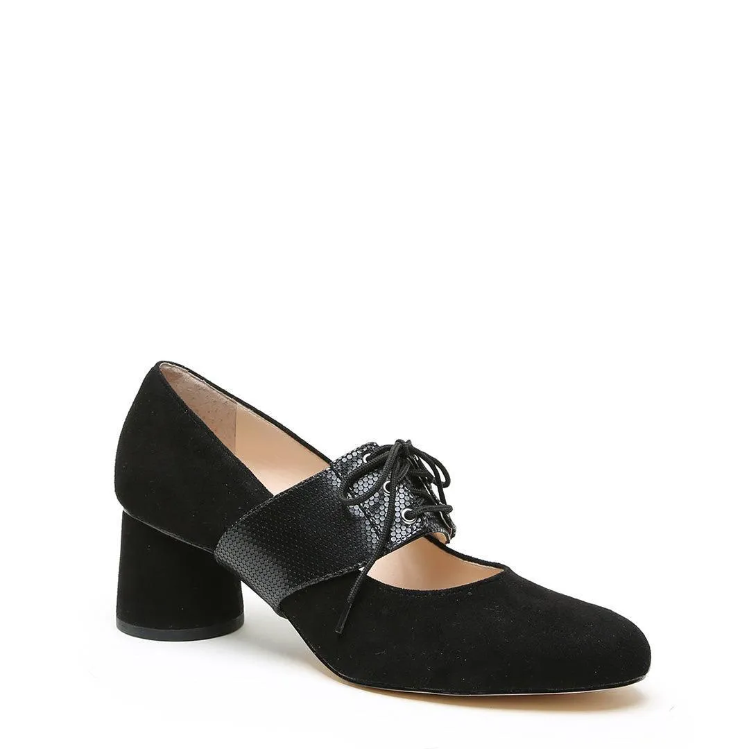 Black Suede Ballet Pump   Rattlesnake Tilda Strap