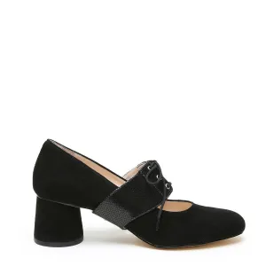 Black Suede Ballet Pump   Rattlesnake Tilda Strap