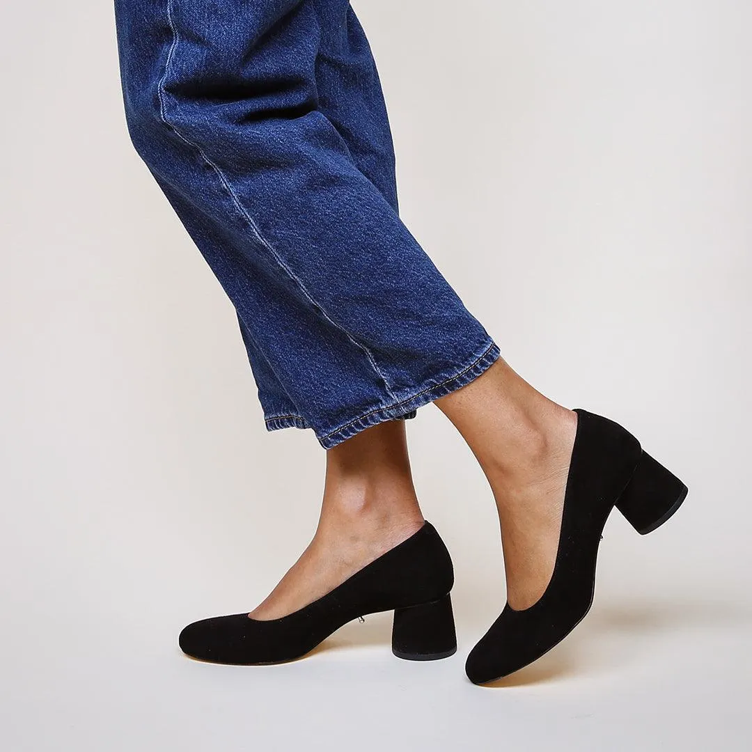 Black Suede Ballet Pump   Rattlesnake Tilda Strap