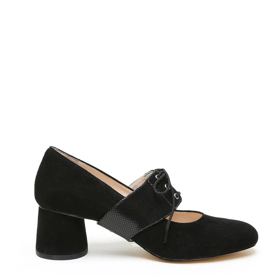 Black Suede Ballet Pump   Rattlesnake Tilda Strap