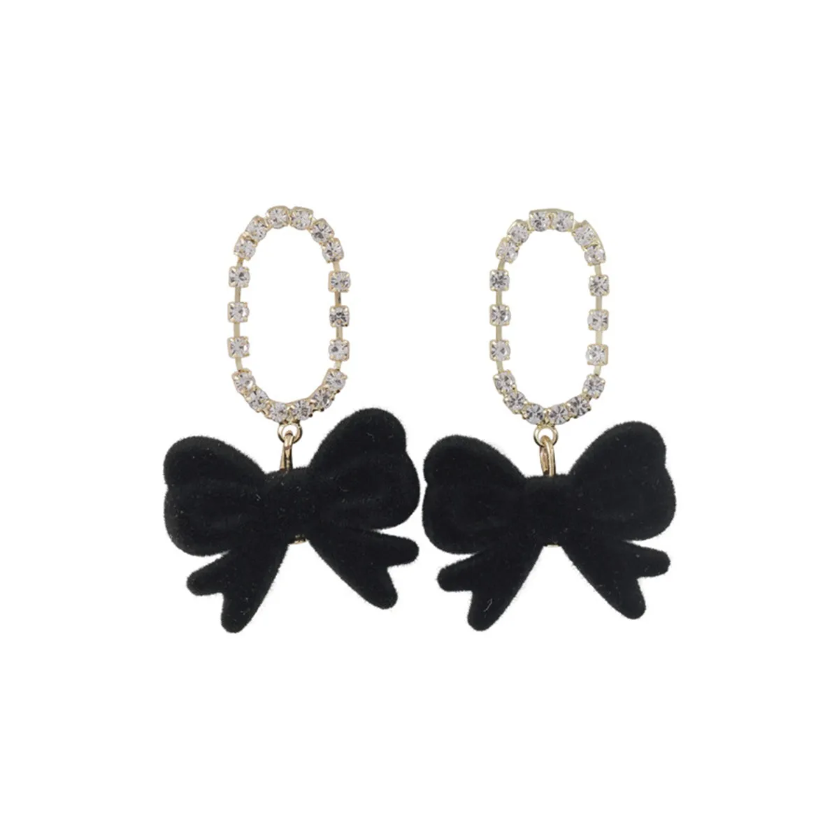 Black Velvet & Cubic Zirconia Oval Bow Drop Earrings