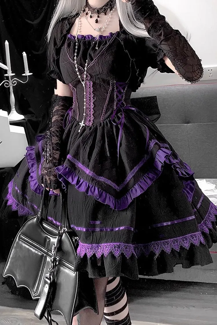 Black/Purple Seine River Multi-layer Ruffle Ballet Style Gothic Lolita Jsk Dress