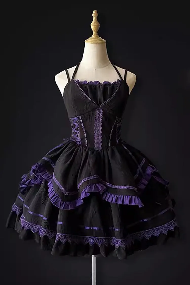 Black/Purple Seine River Multi-layer Ruffle Ballet Style Gothic Lolita Jsk Dress