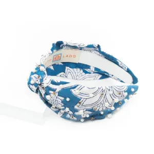 Block Print Headband with Gems in Sconset Blue