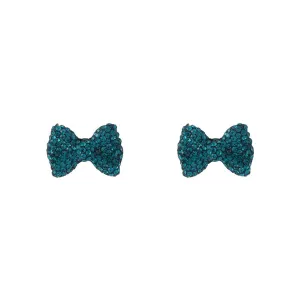 Blue Cubic Zirconia & Silver-Plated Bow Stud Earrings