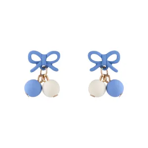 Blue Enamel & 18K Gold-Plated Bow Drop Earrings