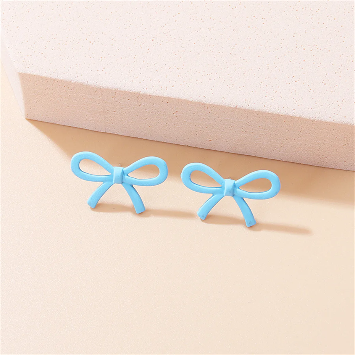 Blue Enamel Open Bow Stud Earrings