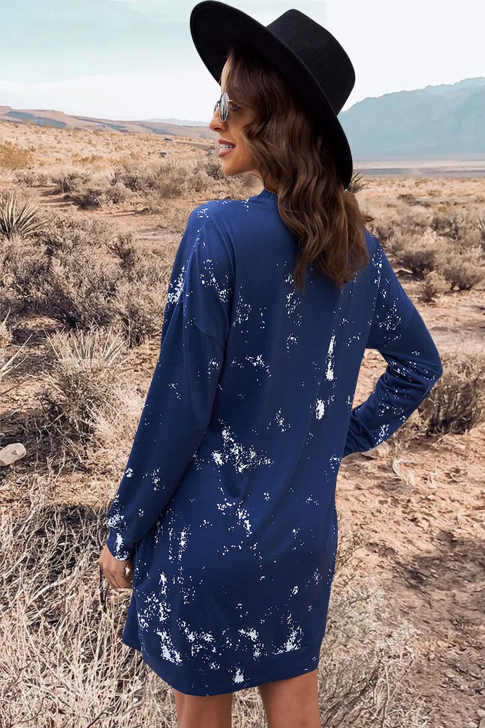 Blue MAMA BEAR Animal Print Long Sleeve Mini Dress