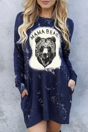 Blue MAMA BEAR Animal Print Long Sleeve Mini Dress