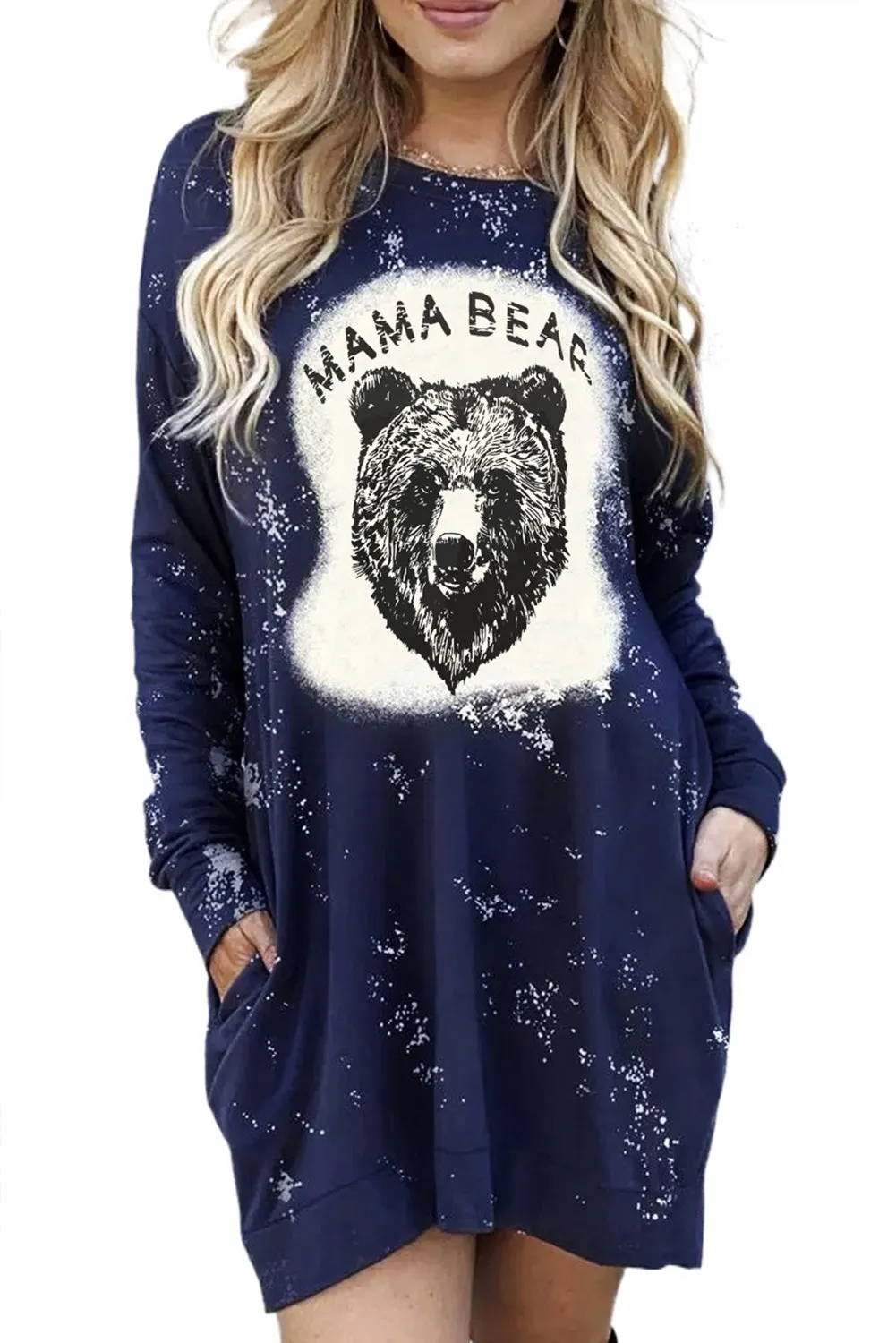 Blue MAMA BEAR Animal Print Long Sleeve Mini Dress