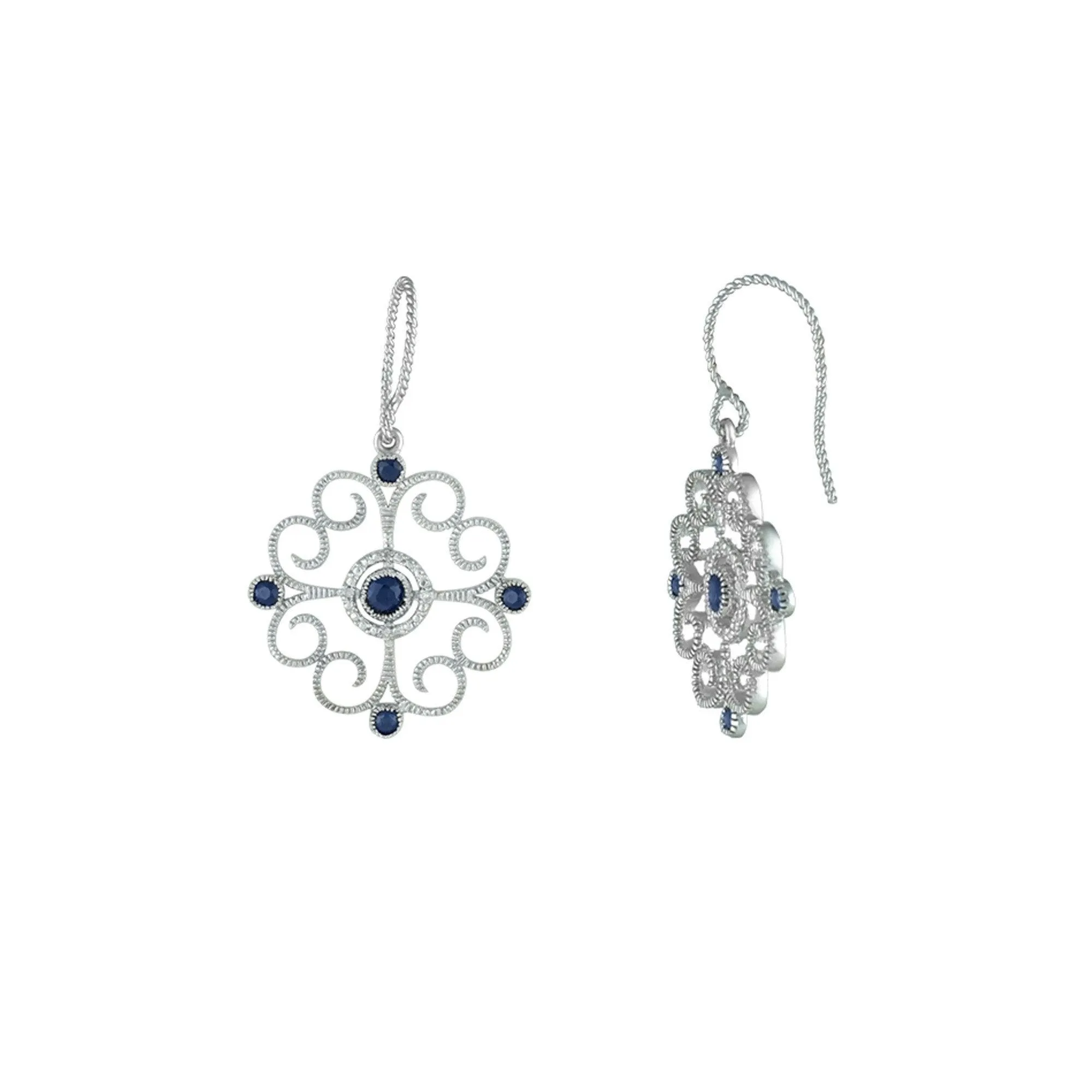 Blue Sapphire and Diamond Accent Earrings in Silver