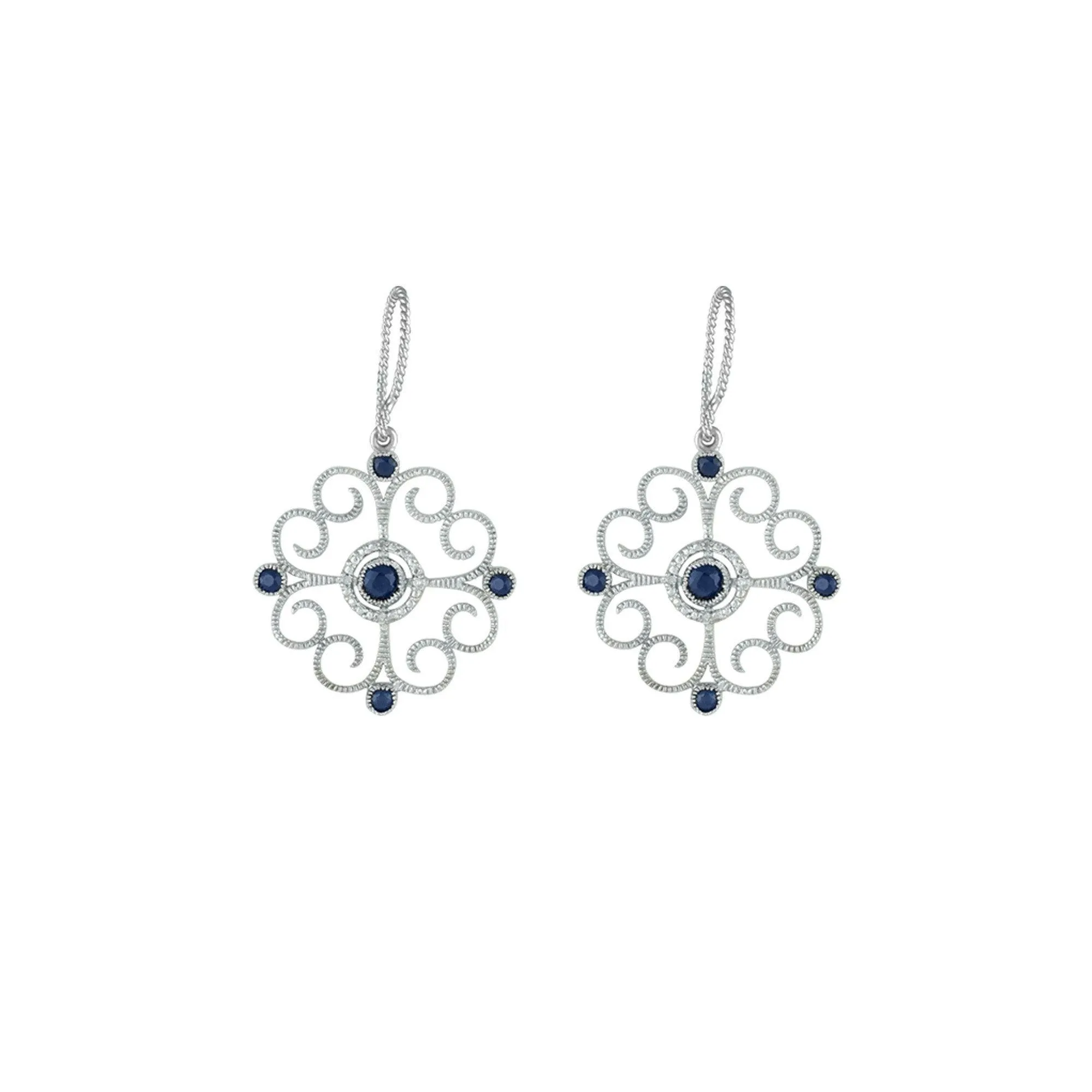 Blue Sapphire and Diamond Accent Earrings in Silver