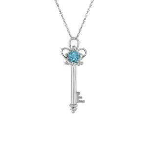 Blue Topaz and Diamond Accent Key Pendant in 10K Gold