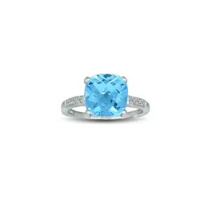 Blue Topaz and Diamond Accent Ring in Silver