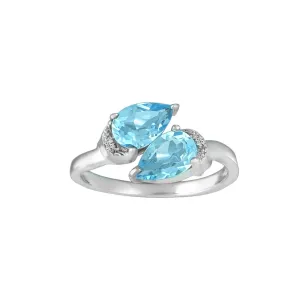 Blue Topaz and Diamond Ring in Sterling Silver