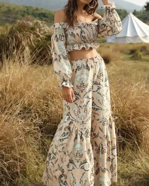 Boho Bohemian Printed Two-piece Tube Top High-waisted Loose Pants