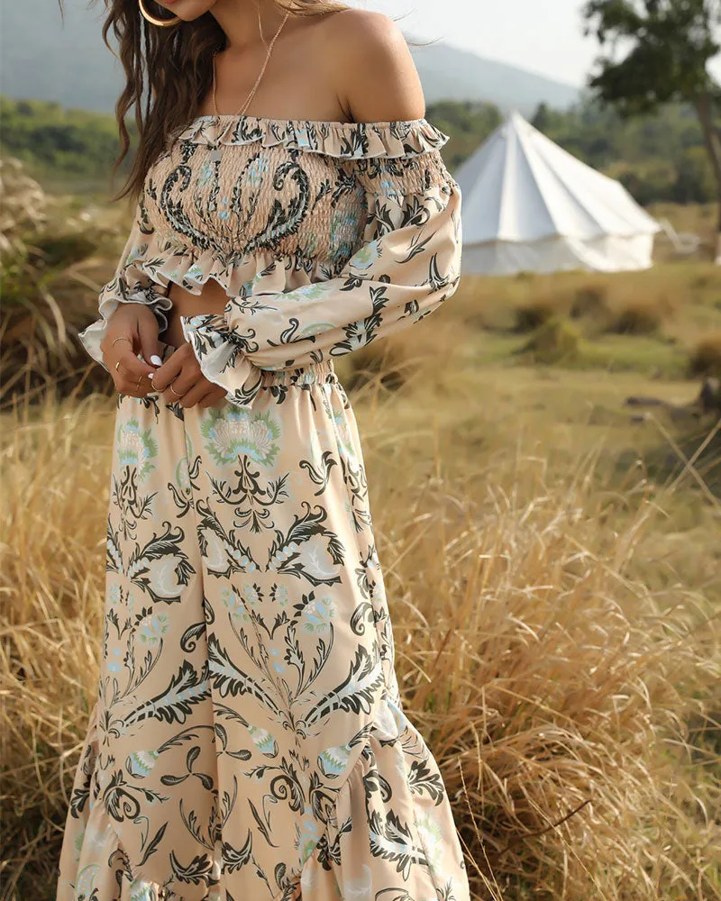 Boho Bohemian Printed Two-piece Tube Top High-waisted Loose Pants
