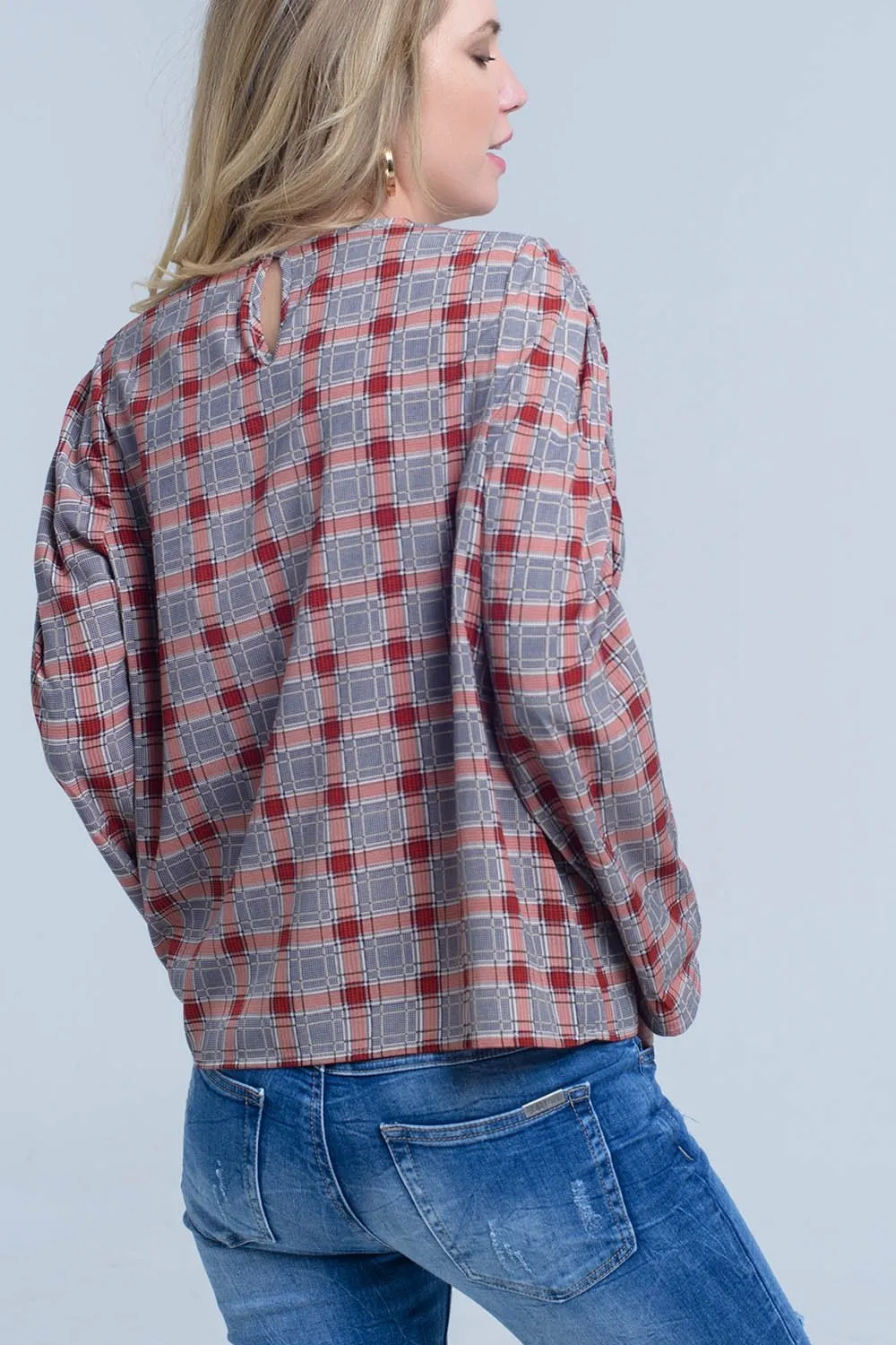 Bordeaux Check Print Top