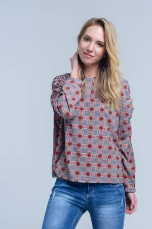 Bordeaux Check Print Top