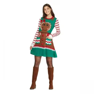 Born Famous Women's Gingerbread Apron Ugly Christmas Sweater Dress