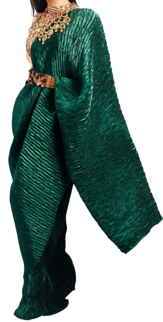 Bottle Green Pre-Draped Sari