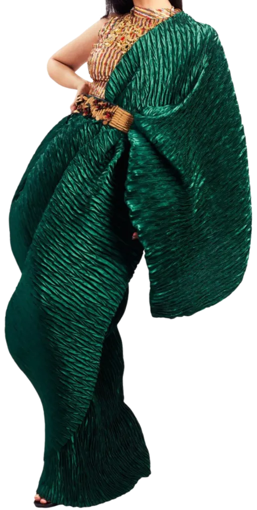 Bottle Green Pre-Draped Sari