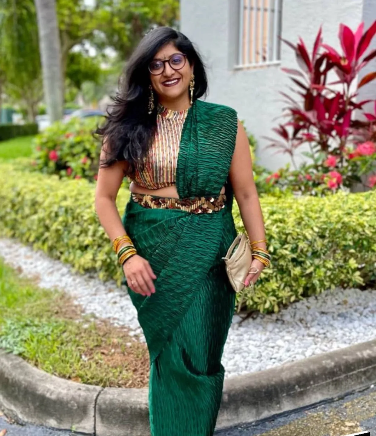 Bottle Green Pre-Draped Sari