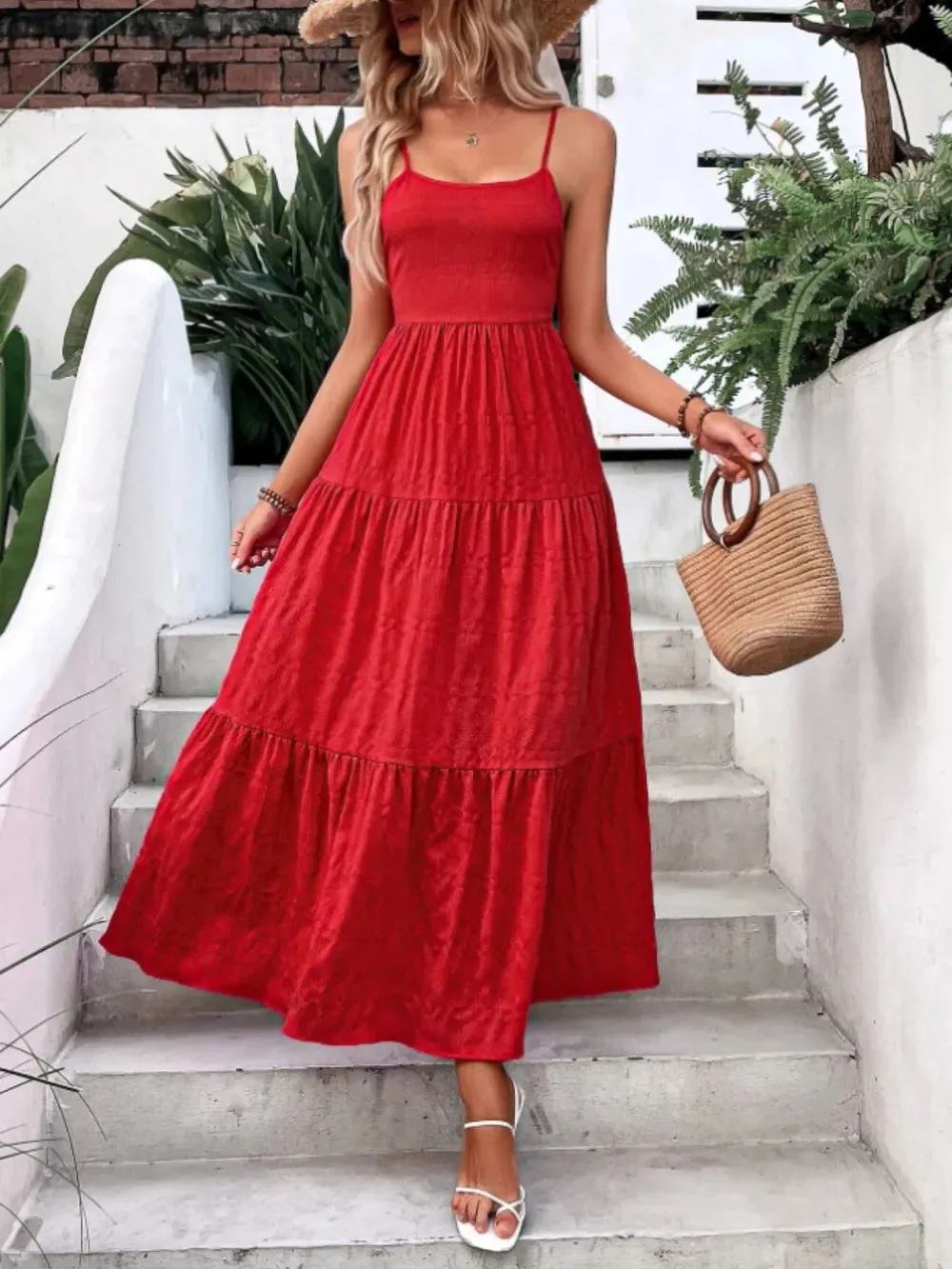 Bow Back Tiered Maxi Cami Dress