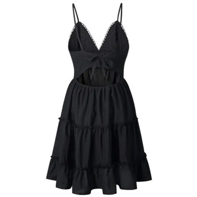 Bow Backless V-neck Mini Beach Dress