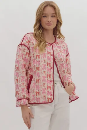 Bow Button Down Jacket {Pink}