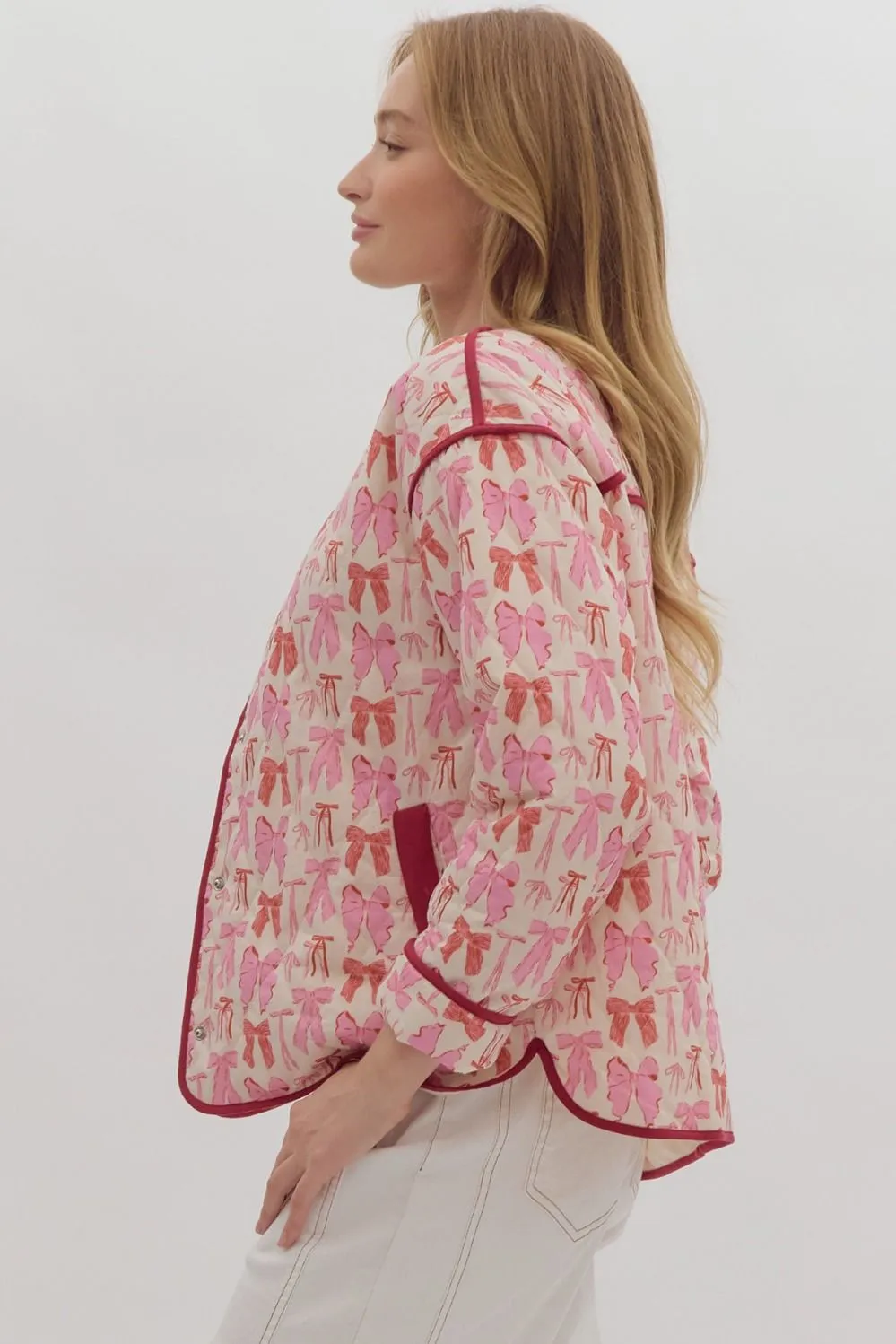 Bow Button Down Jacket {Pink}