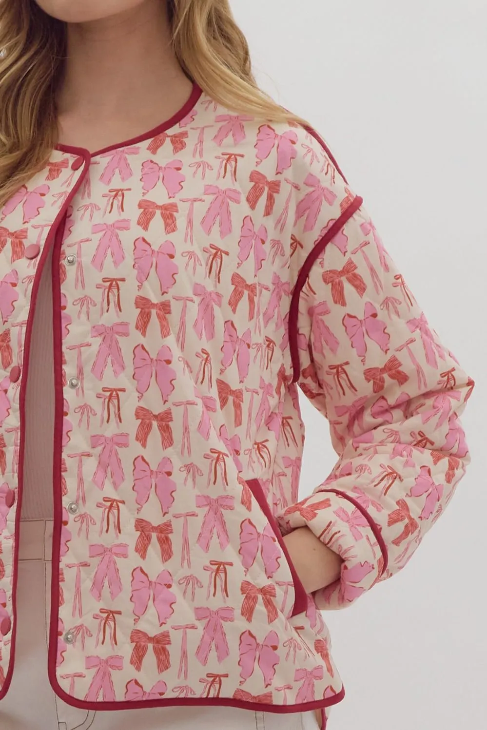 Bow Button Down Jacket {Pink}