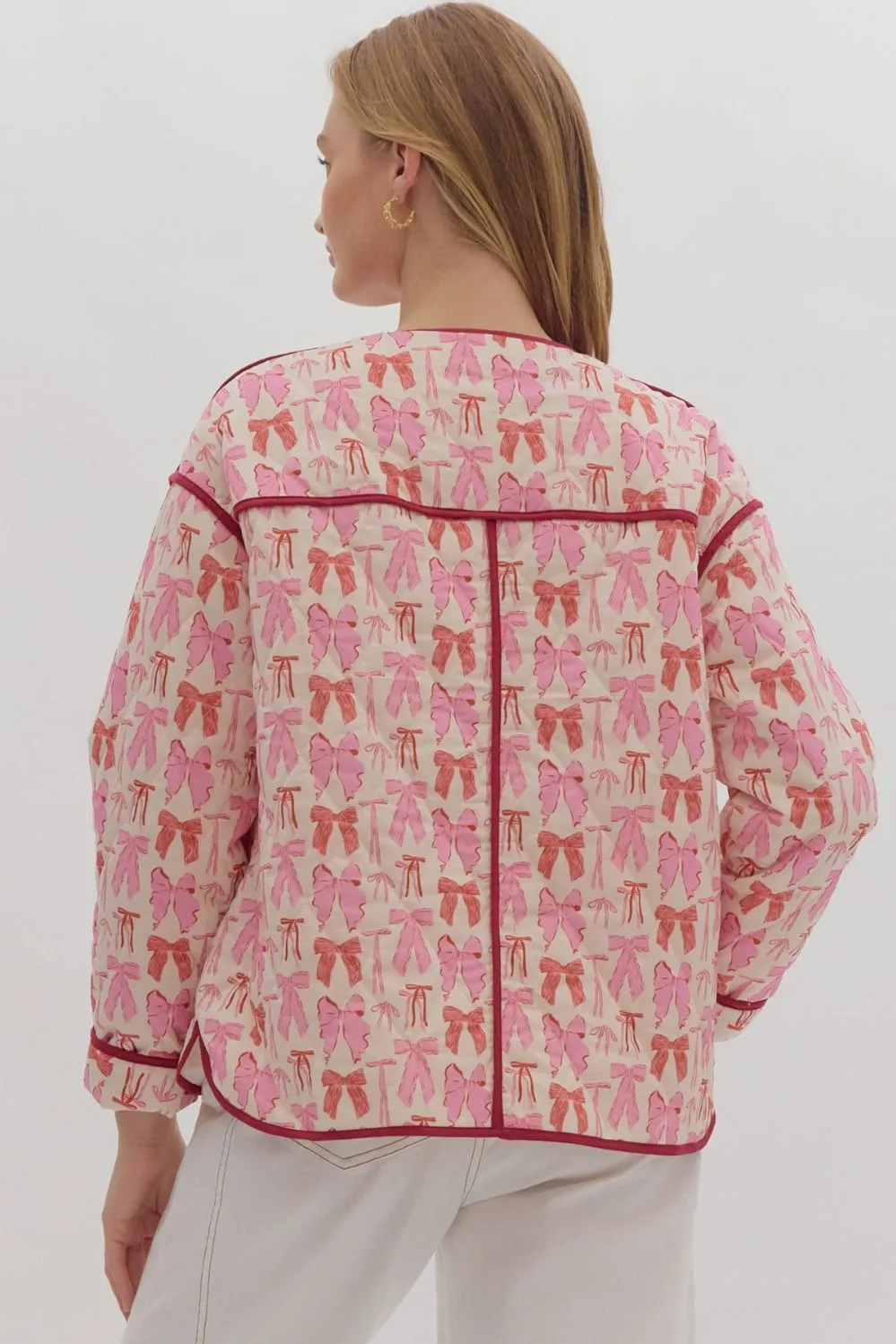Bow Button Down Jacket {Pink}