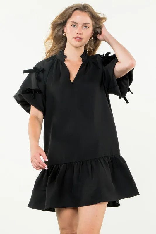Bow Detail Puff Sleeve Dress