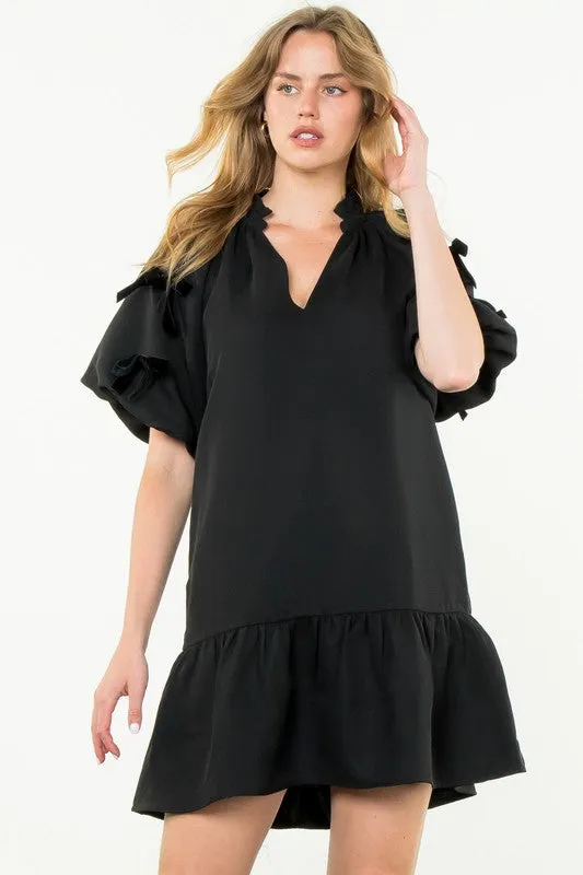 Bow Detail Puff Sleeve Dress