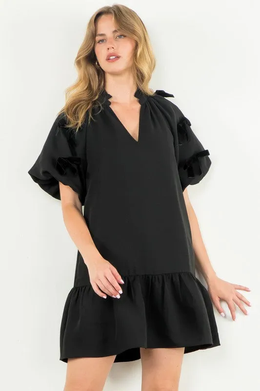 Bow Detail Puff Sleeve Dress