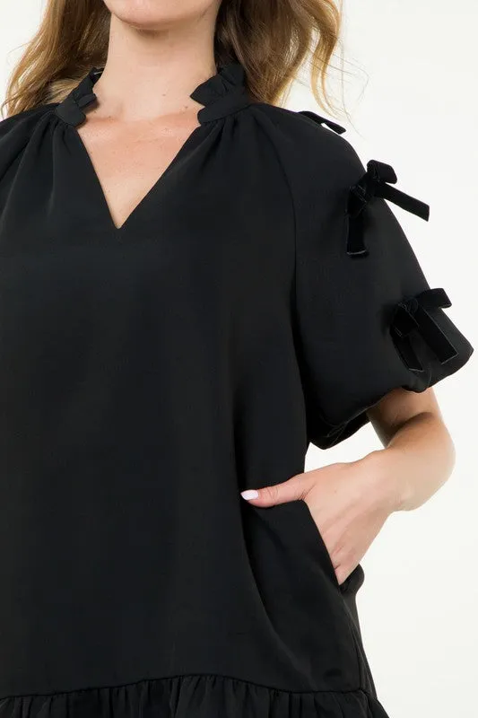 Bow Detail Puff Sleeve Dress
