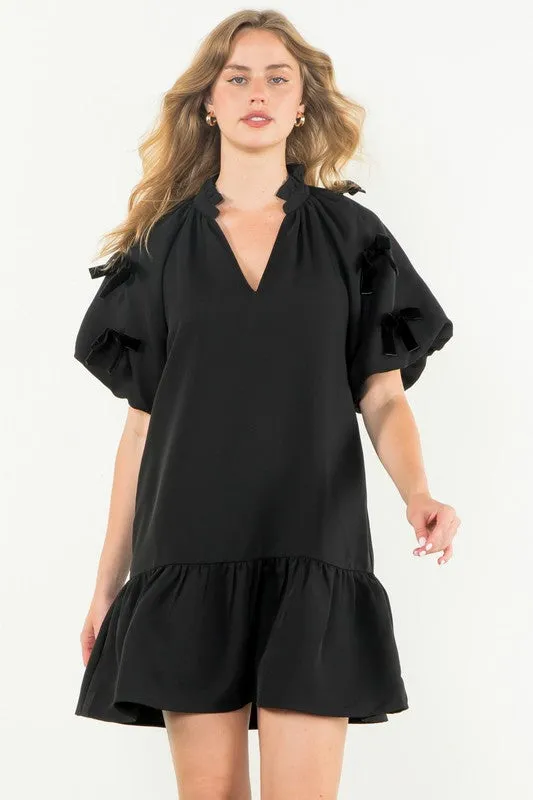 Bow Detail Puff Sleeve Dress
