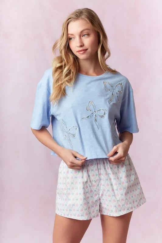Bow Lace Laser Cut Embroidery Detail Top