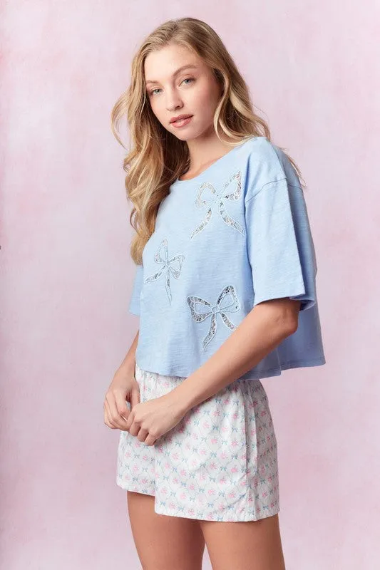 Bow Lace Laser Cut Embroidery Detail Top