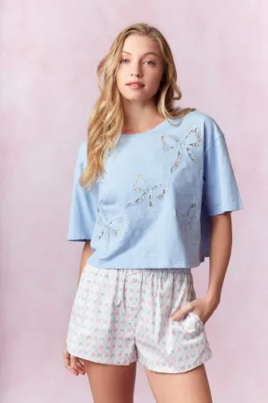 Bow Lace Laser Cut Embroidery Detail Top
