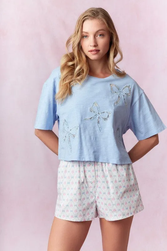 Bow Lace Laser Cut Embroidery Detail Top