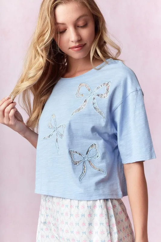 Bow Lace Laser Cut Embroidery Detail Top