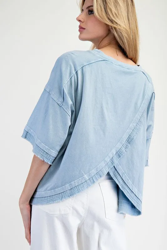 Bow Print Mineral Washed Cotton Knit Top