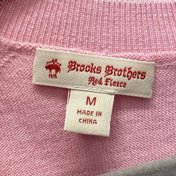 Brooks Brothers Red Fleece Merino Wool Women's M Pink Cardigan V Neck Sweater
