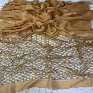 Brown Cutwork Linen Silk Saree