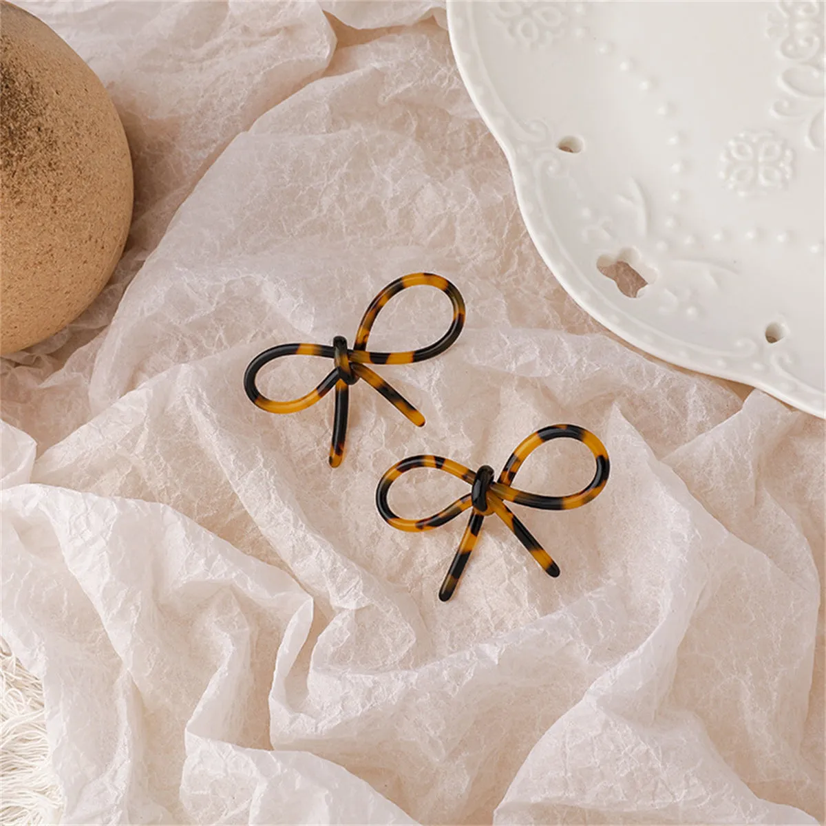 Brown Leopard Bow Stud Earrings